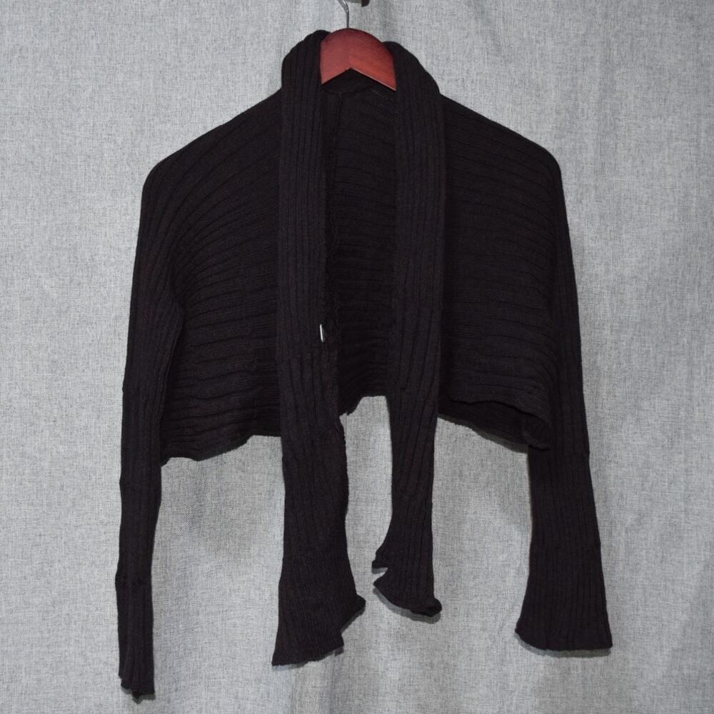 Skif International Black Ribbed Cropped Knit Cardigan with Scarf Detail